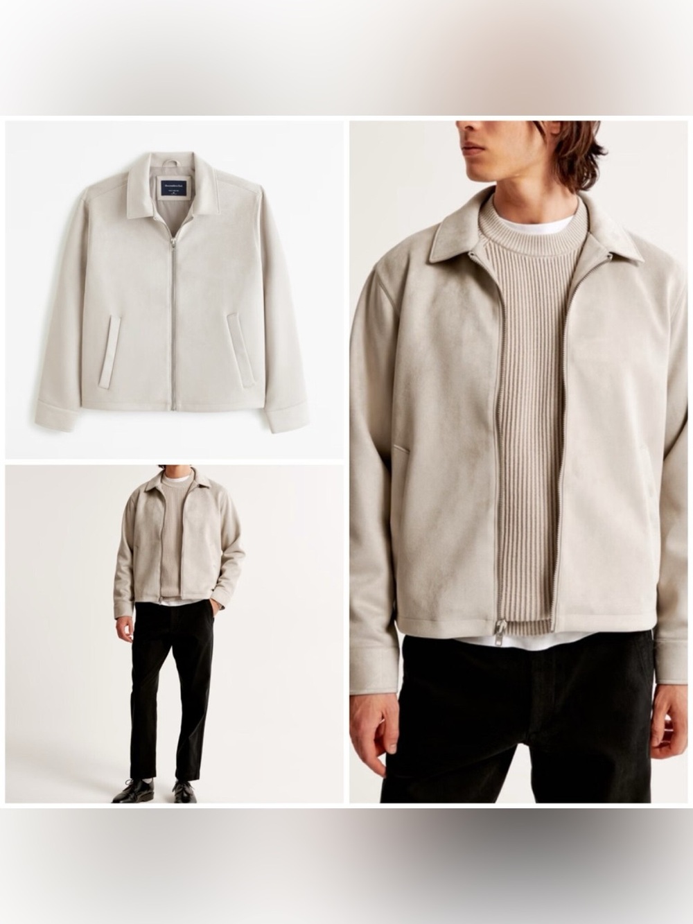Abercrombie & Fitch Vegan Suede Zip Jacket Stone Beige Men's Medium